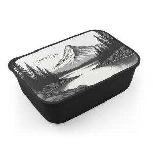 Eco Hiking Lunch Box | Charcoal Nature Art Design + Utensils Included