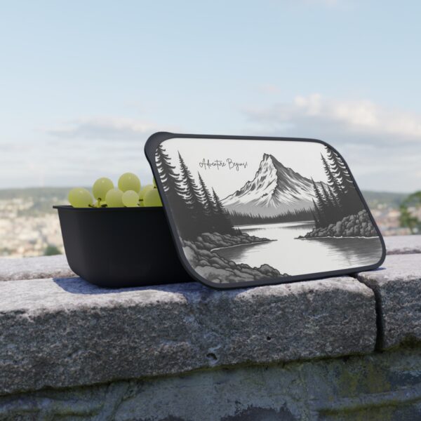 Eco Hiking Lunch Box | Charcoal Nature Art Design + Utensils Included - Image 2