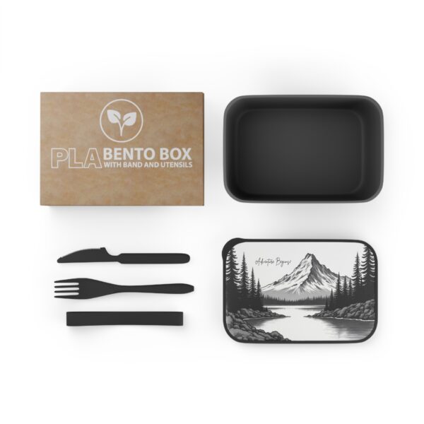 Eco Hiking Lunch Box | Charcoal Nature Art Design + Utensils Included - Image 4